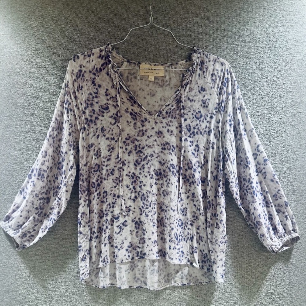Cloth & Stone Womens Blouse Leopard Print Purple White Boho
